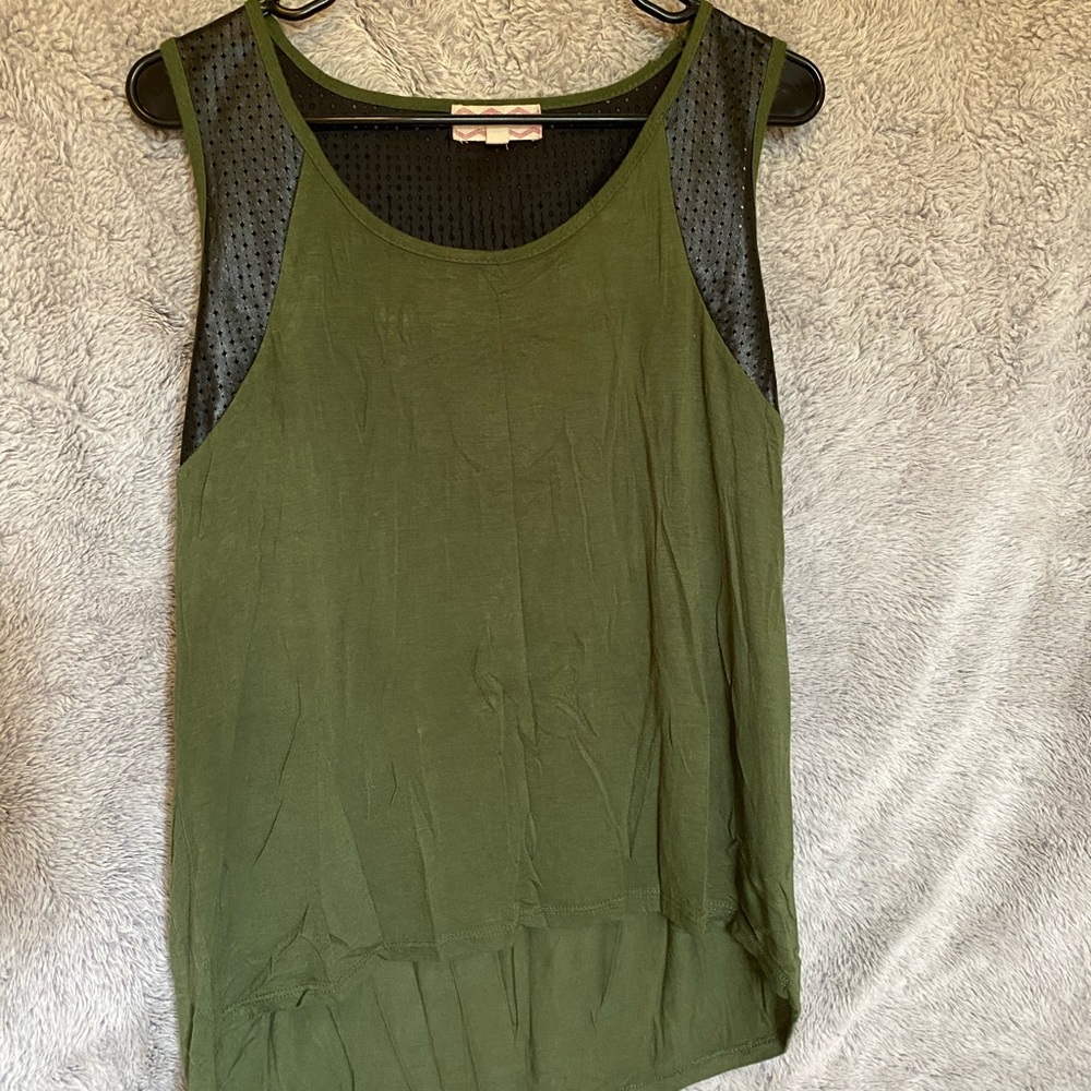 Olive Green Tank with Leather Detail